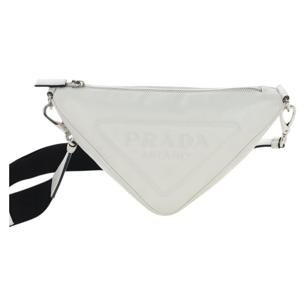 Prada Triangle Logo Wristlet Embossed Leather